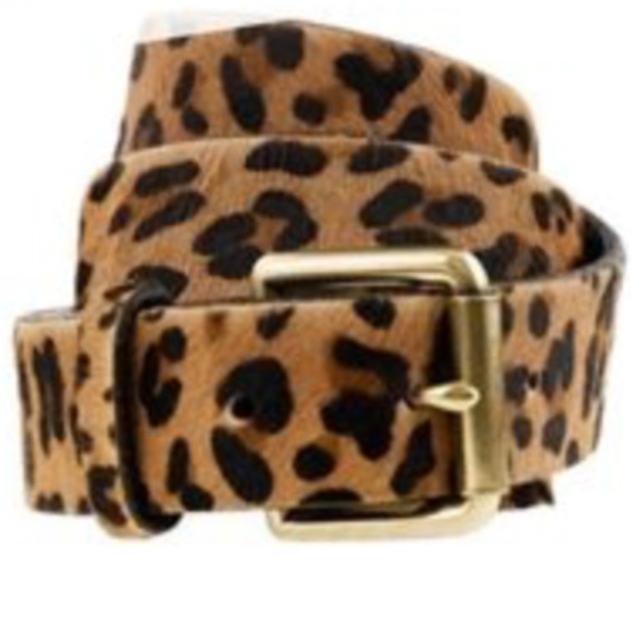 Gold Brass Chain Skinny Belt Animal Print Hide Fur